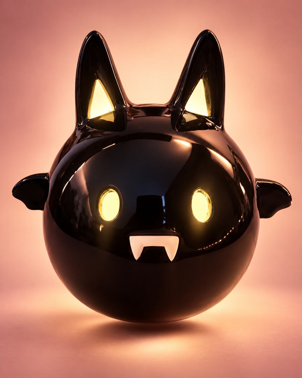 Black Ceramic Halloween Cat Bat Lantern Candle Holder Vampire Kitty Decor
